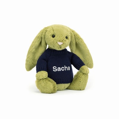 Jellycat Bashful Moss Bunny with Navy Jumper UK | 46287NJHF